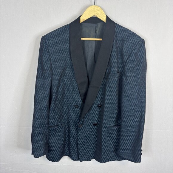 Vintage Reda Italy Tuxedo Jacket Teal Black Shawl Lapel Men 42 R - Picture 1 of 8